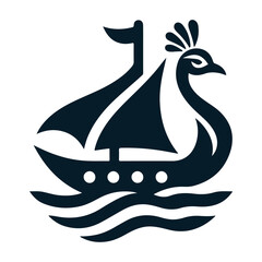 A black peacock with a ship and wave logo and icon