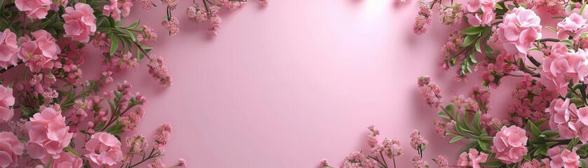 Fototapeta premium Soft pink background, arranged flowers, 3D rendering, realistic textures, natural look, high resolution, photorealistic finish