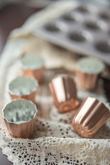 caneles french traditional dessert from Bordeaux and copper mold,season copper mold