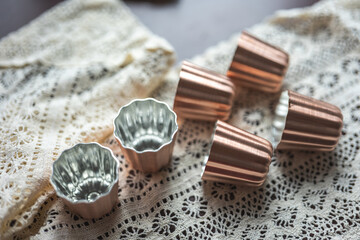 caneles french traditional dessert from Bordeaux and copper mold,season copper mold