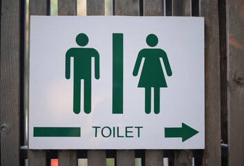 public restroom sign on the old wooden wall