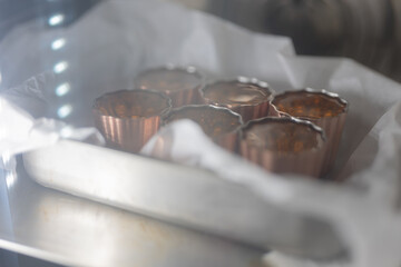 caneles french traditional dessert from Bordeaux and copper mold,season copper mold