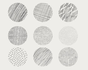 Textures set, collection hand drawn abstract monochrome brush marks. Doodle shapes spots, drops, curves and lines. Contemporary modern trendy