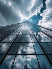 Fototapeta premium Glass skyscraper in cloudy sky