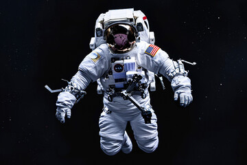 an astronaut in space with a black background