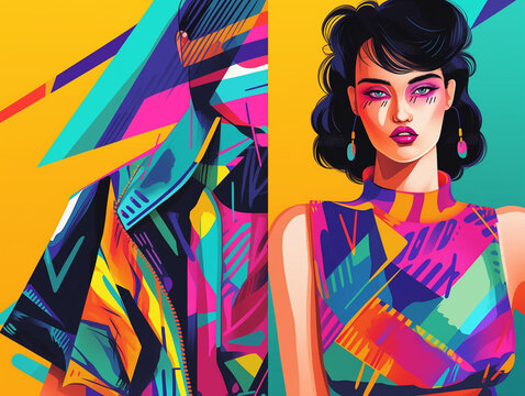Modern interpretation of vintage 90s style, vibrant colors, retro technology, geometric patterns, modern, 90er Jahre, interpretation der 90er, -KI Generiertes Bild- 