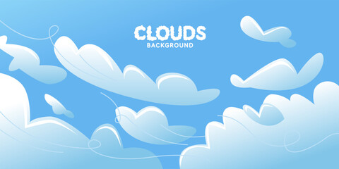 Fluffy clouds. Cartoon clouds in a blue sky. Cute vector illustration for creativity. Background for illustration.