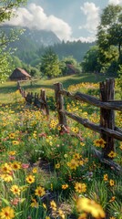 Fototapeta premium Peaceful Countryside. Realistic