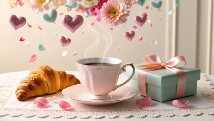 Cadeau caf&eacute; saint valentin croissant amour IA 1