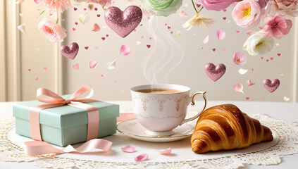 Cadeau caf&eacute; saint valentin croissant amour IA 4