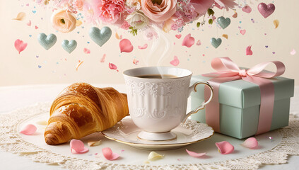Cadeau caf&eacute; saint valentin croissant amour IA 2