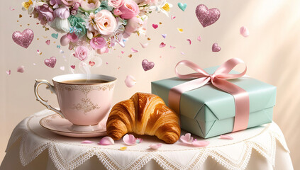 Cadeau caf&eacute; saint valentin croissant amour IA 3
