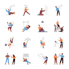 WebCollection of 16 Manipulation Flat Style Character Illustrations 

