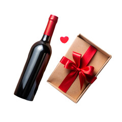 Gift box and wine bottle isolated