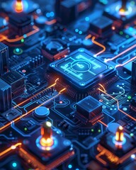 Obraz premium High-tech cybersecurity infrastructure with real-time threat detection, emphasizing advanced security measures