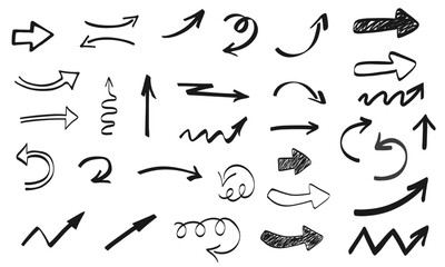 Hand drawn arrows set. Scribble collection isolated on white