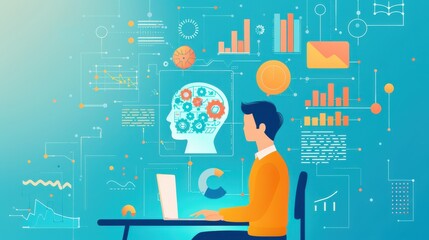 Person undergoing AI-driven language exam, visual representation of feedback and analysis, Language exam, AI-driven