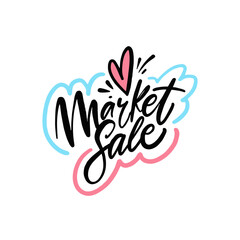 Creative illustration depicting a market sale with heart, featuring handdrawn typography