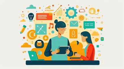 Fototapeta premium Personalized language instruction, mobile app interface