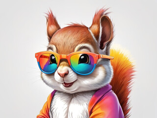 Obraz premium Cute squirrel in colorful glasses, white background, illustration