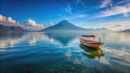 Boat floating on the calm waters of Lake Atitlan in Guatemala, boat, Lake Atitlan, Guatemala, water, nature