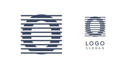 Abstract letter O logo with horizontal lines, logotype with striped effect for creative corporate branding, business identity, modern minimalist design. Vector illustration.