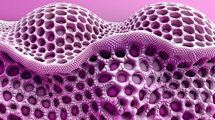 A pink and purple image of a body part with many holes