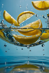 vibrating lemon slices with water in summer