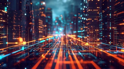 Fototapeta premium Cyberpunk Cityscape: A Digital Metropolis