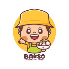 cute cartoon mascot design with Indonesian meatball bakso