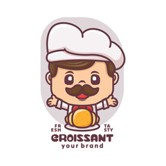 croissant chef cartoon mascot design