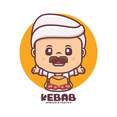 Arabic chef mascot logo with kebab