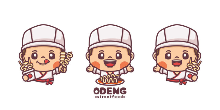 Asian style chef mascot design with street food odeng