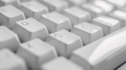 Close-Up of White Keyboard Keys, Highlighting Clean Design and Minimalist Aesthetics, Perfect for Technology and Office