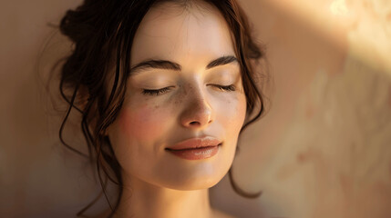 Elegant woman with serene expression and gentle smile