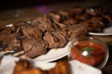 Fried meat. Fatty food. Delicious dinner.