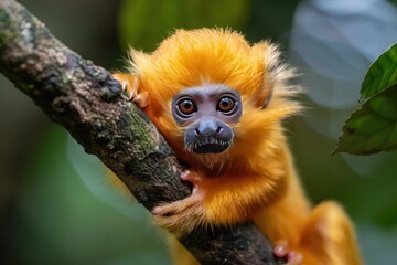 Naklejka premium Cute golden monkey on a branch. Perfect for wildlife, nature, and animal-related projects.