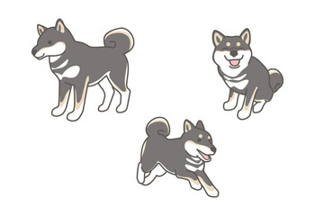 柴犬（黒柴）のかわいいイラスト素材セット
