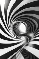 Naklejka premium Abstract Black and White Spiral with Illusion of Depth Tunnel in Optical Art Design