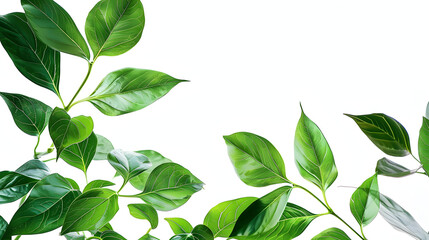 Green leaves on a white backdrop