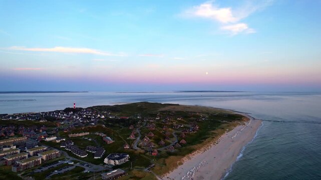 Island of Sylt - H&ouml;rnum-Odde - backwards aerial view with view at dusk