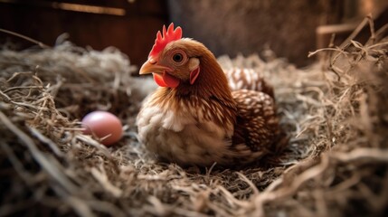 Fototapeta premium Chicken in a Nest with Egg