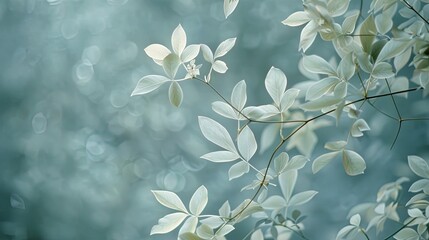 Delicate white leaves on a blue background. Perfect for nature, spring, and tranquility themes.