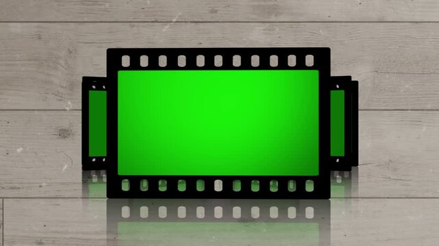 Advertising display on Film old album gallery Commercial Green Screen promotion space, animated slideshow horizontal