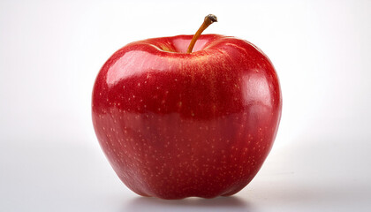 A fresh, red apple with a glossy finish, isolated on a white background, showcasing its vibrant color and natural beauty.