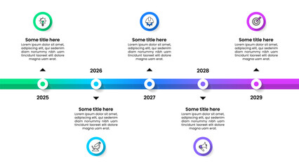 Infographic template. Horizontal straight Timeline with 5 steps