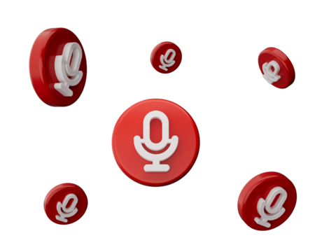 Red and White Mic icon 3d many icons flying 3d illustration
