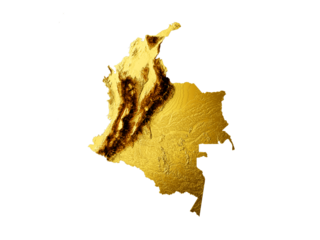 Colombia Map Golden metal Color Height map Background 3d illustration
