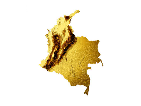 Colombia Map Golden metal Color Height map Background 3d illustration
