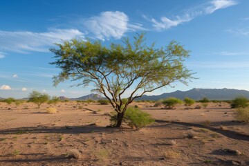 Fototapeta premium A desert composition featuring resilient trees captures the stark beauty and adaptability of life in arid conditions.